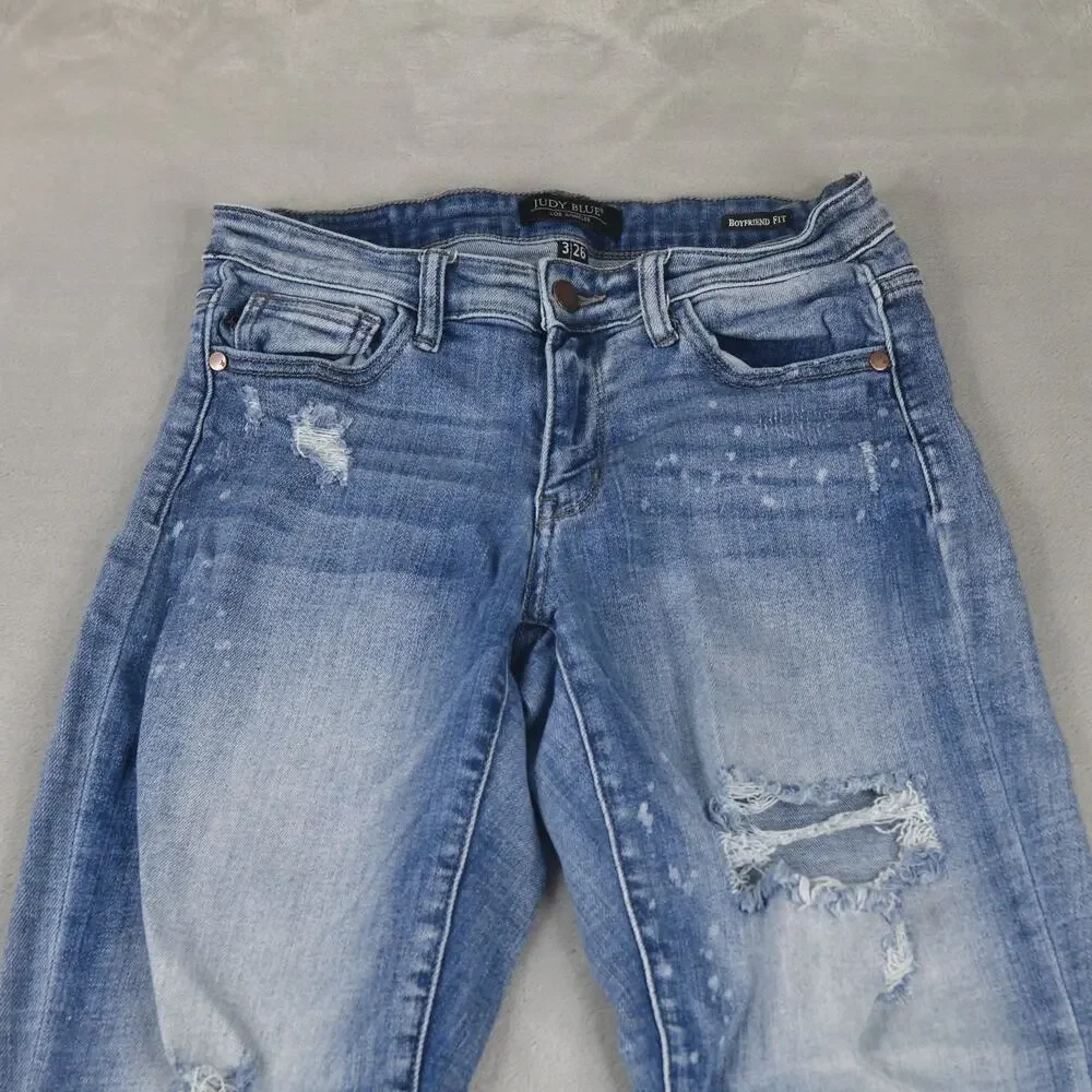 Judy Blue Jeans Womens 3/26 ( 27x28) Boyfriend Distressed Paint spots